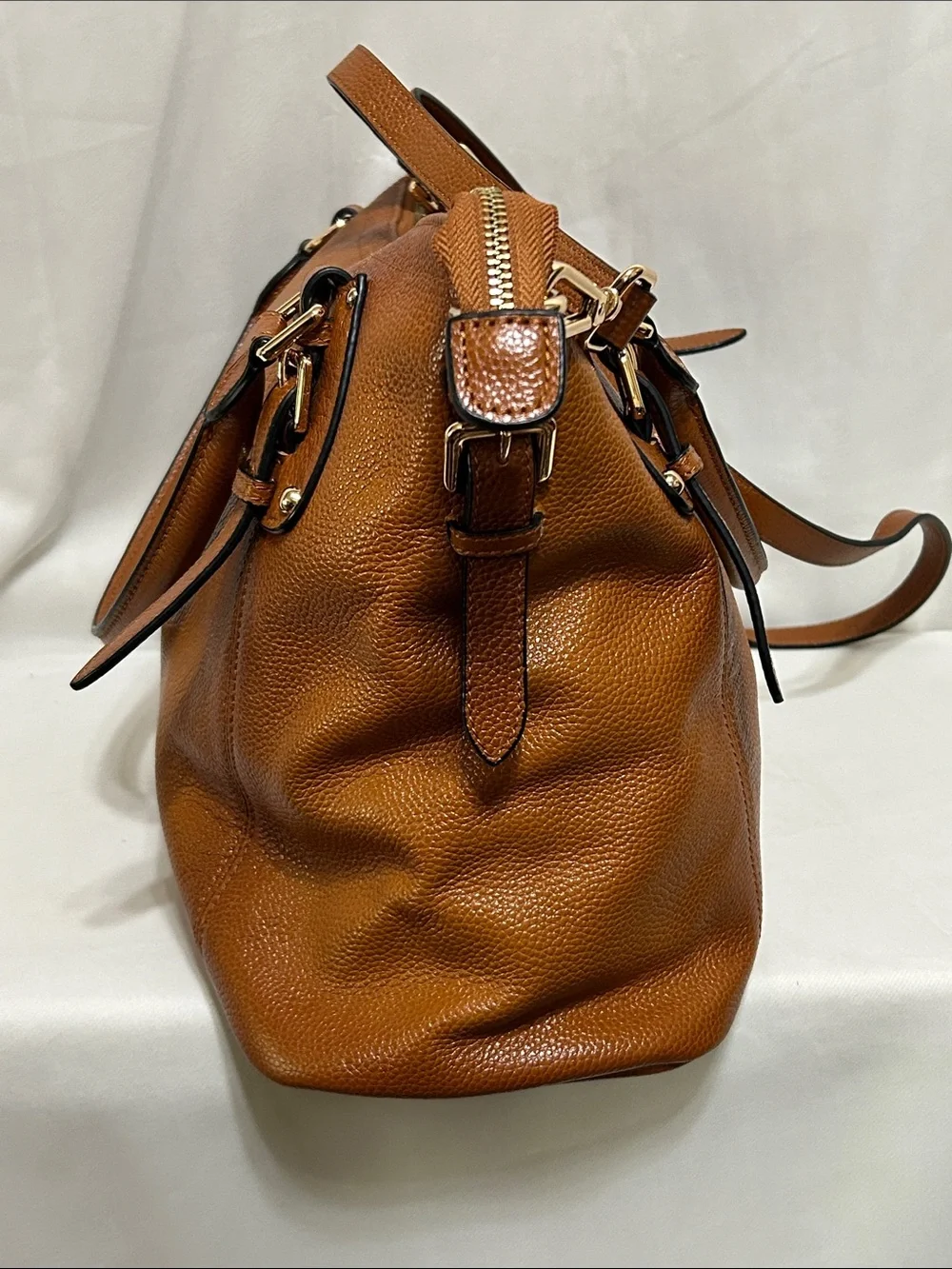Kattee Pebble Leather Satchel In Chestnut
